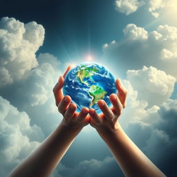 A breathtaking book cover depicting two hands lovingly holding the Earth, designed in a style reminiscent of the Twilight series cover