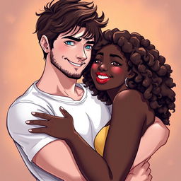 An illustration of a young couple embracing, radiating intimacy and passion filled with emotion