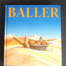A captivating book cover illustration depicting a serene desert landscape with rolling dunes under a bright, clear blue sky