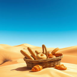 A captivating book cover illustration depicting a serene desert landscape with rolling dunes under a bright, clear blue sky