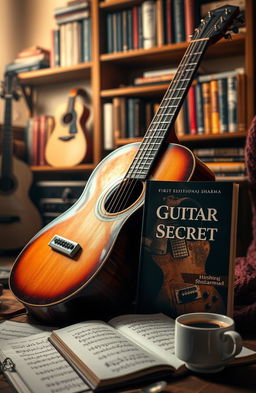 A close-up of a beautifully designed guitar, with intricate details highlighting the craftsmanship