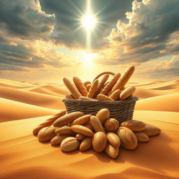 A striking book cover illustration depicting a vast desert landscape with rolling golden dunes under a dramatic sky