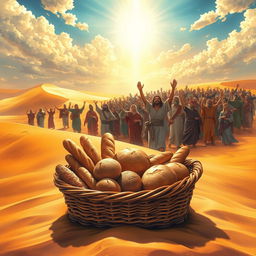A dramatic book cover illustration depicting a vast desert landscape with golden dunes under a vibrant sky filled with soft clouds