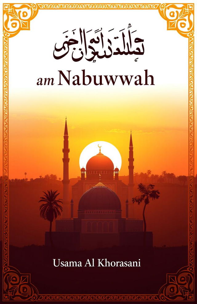 A book cover design featuring the title "Manhaj an Nabuwwah" in bold Arabic calligraphy at the top, set against a beautiful sunrise over a traditional Islamic landscape with minarets and palm trees