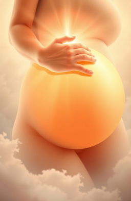 A divine hand gently cradling a pregnant belly, emphasizing the connection between the hand and the life within