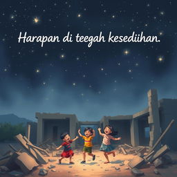 A poignant yet hopeful scene illustrating the phrase "Harapan di tengah kesedihan" (Hope amidst sadness)