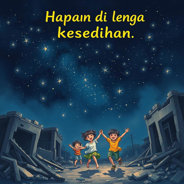 A poignant yet hopeful scene illustrating the phrase "Harapan di tengah kesedihan" (Hope amidst sadness)