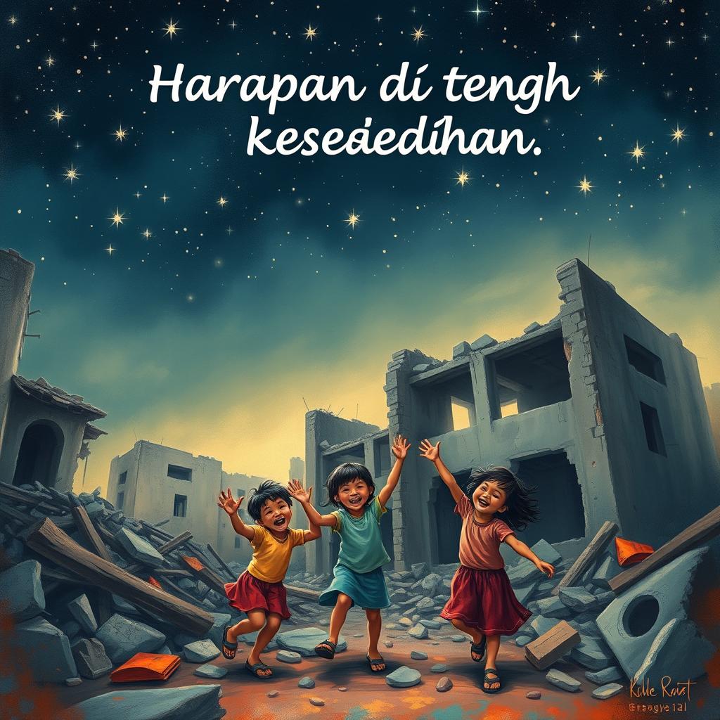 A poignant yet hopeful scene illustrating the phrase "Harapan di tengah kesedihan" (Hope amidst sadness)