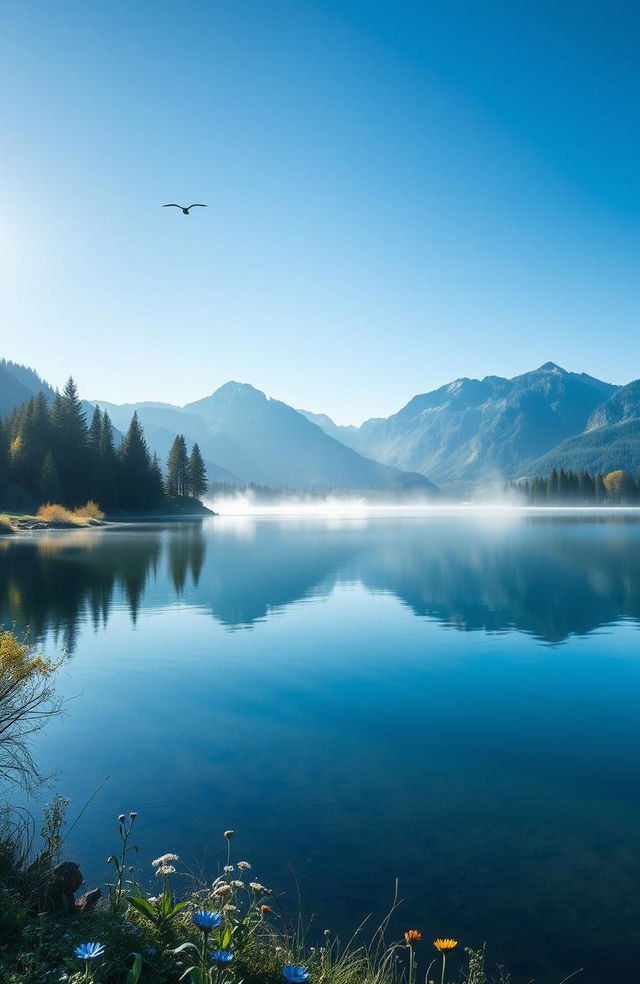 A serene and inspiring landscape, showcasing the color blue in various forms, symbolizing the essence of life