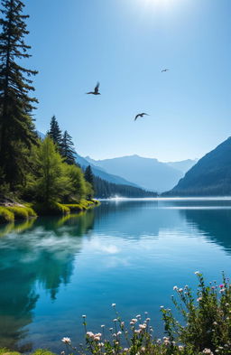 A serene and inspiring landscape, showcasing the color blue in various forms, symbolizing the essence of life
