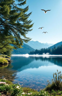 A serene and inspiring landscape, showcasing the color blue in various forms, symbolizing the essence of life