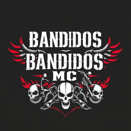 A striking t-shirt design for a motorcycle club featuring the bold text 'BANDIDOS MC'
