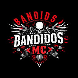 A striking t-shirt design for a motorcycle club featuring the bold text 'BANDIDOS MC'