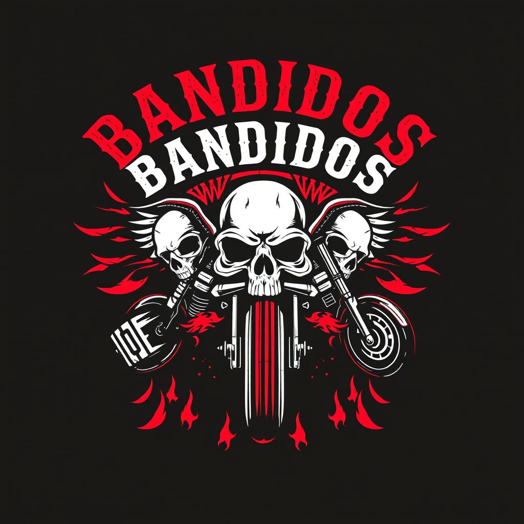 A striking t-shirt design for a motorcycle club featuring the bold text 'BANDIDOS MC'