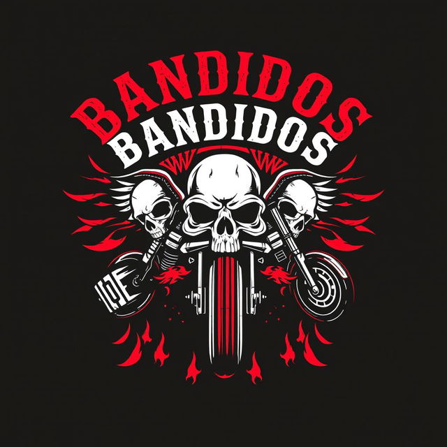 A striking t-shirt design for a motorcycle club featuring the bold text 'BANDIDOS MC'