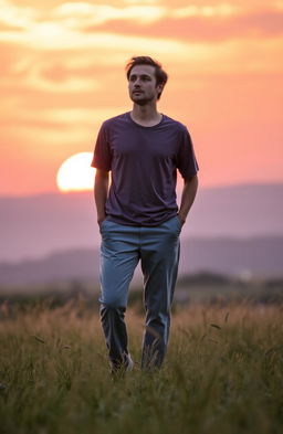 A serene landscape depicting a person standing in a field, symbolizing the journey of life