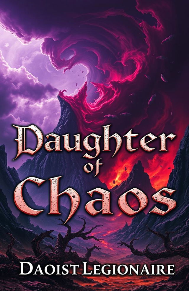 A chaotic landscape with a swirling air of destruction, featuring dramatic dark purple and red colors