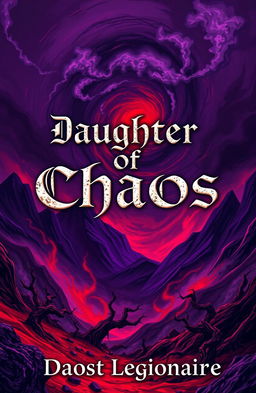 A chaotic landscape with a swirling air of destruction, featuring dramatic dark purple and red colors