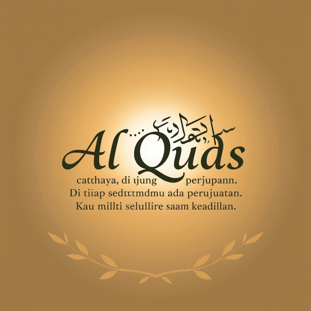 A beautifully designed typography artwork featuring the words "Al Quds" in elegant Arabic calligraphy, with the phrase "cahaya di ujung harapan, Di tiap sudutmu ada perjuangan