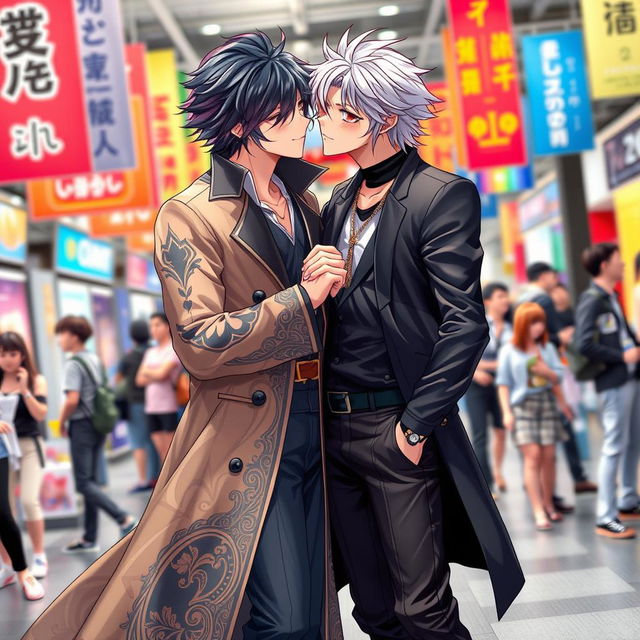 An enchanting scene featuring two male characters enacting a romantic moment from a popular yaoi anime