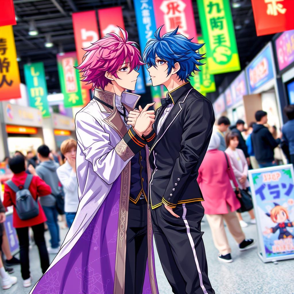 An enchanting scene featuring two male characters enacting a romantic moment from a popular yaoi anime