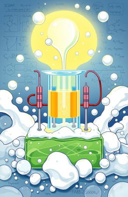 A detailed illustration of a Galvani cell, showcasing its components such as electrodes, electrolyte, and salt bridge, integrated with elements of electronic chemistry like circuits and energy flow
