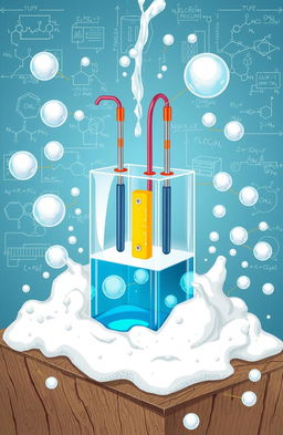 A detailed illustration of a Galvani cell, showcasing its components such as electrodes, electrolyte, and salt bridge, integrated with elements of electronic chemistry like circuits and energy flow