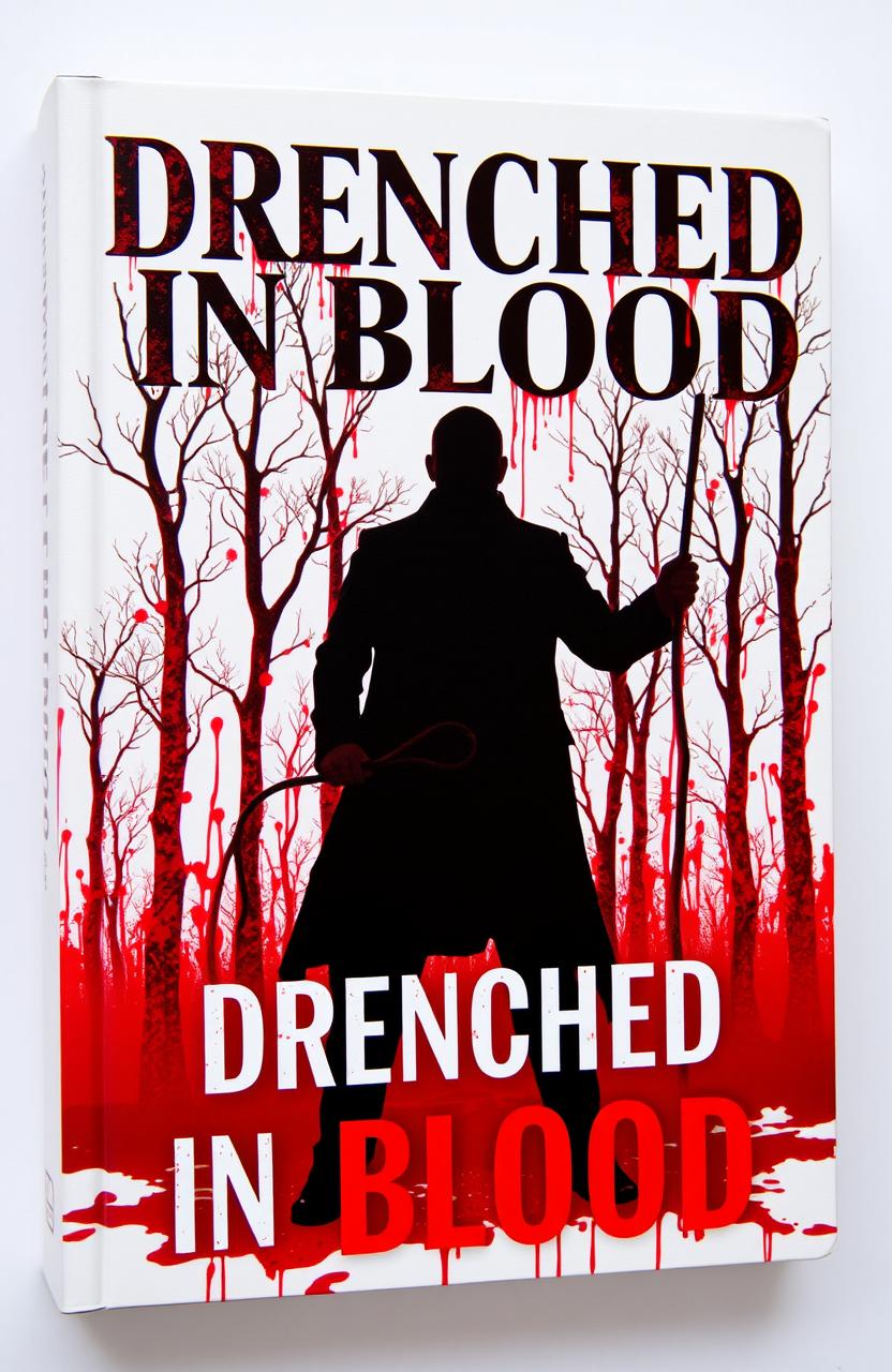 A striking book cover featuring a white background on which trees are ominously drenched in vivid red blood, creating a stark contrast