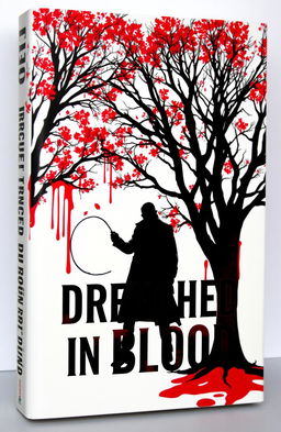 A striking book cover featuring a white background on which trees are ominously drenched in vivid red blood, creating a stark contrast