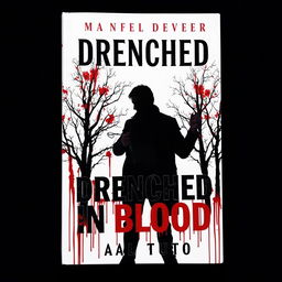 A captivating book cover featuring a stark white background with trees ominously drenched in vivid red blood