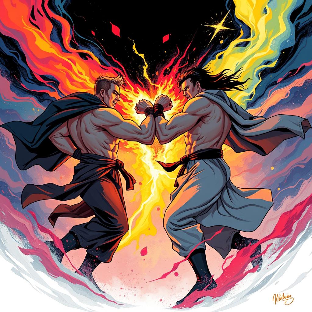An intense and dynamic illustration titled 'Battling Breathes'
