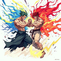 An intense and dynamic illustration titled 'Battling Breathes'