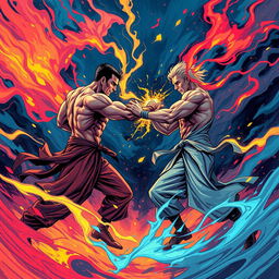 An intense and dynamic illustration titled 'Battling Breathes'