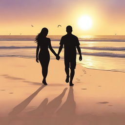 This is a high-quality digital art image featuring a teen couple at a beach