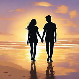 This is a high-quality digital art image featuring a teen couple at a beach