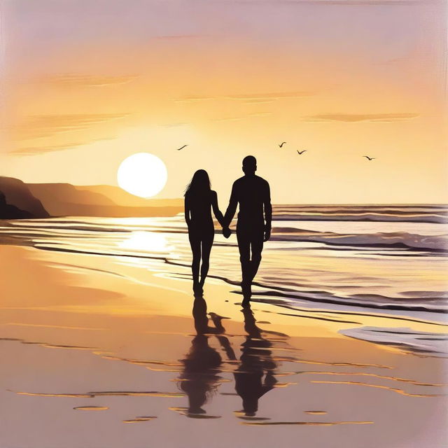 This is a high-quality digital art image featuring a teen couple at a beach