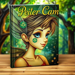 A whimsical and enchanting book cover reminiscent of the classic 'Peter Pan' artwork, capturing a fairy with intricate features and sparkling wings