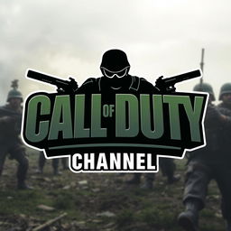 A bold and dynamic logo design for a Call of Duty themed channel, featuring an iconic military style font with sharp angles and a rugged texture