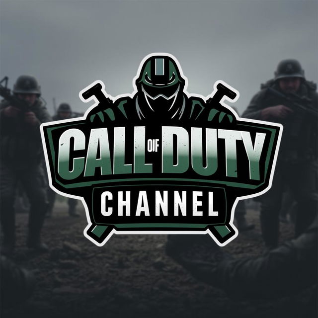 A bold and dynamic logo design for a Call of Duty themed channel, featuring an iconic military style font with sharp angles and a rugged texture