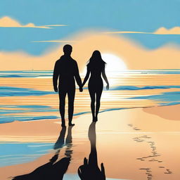 A high-quality digital art image that portrays a teen couple at the beach