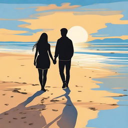 A high-quality digital art image that portrays a teen couple at the beach