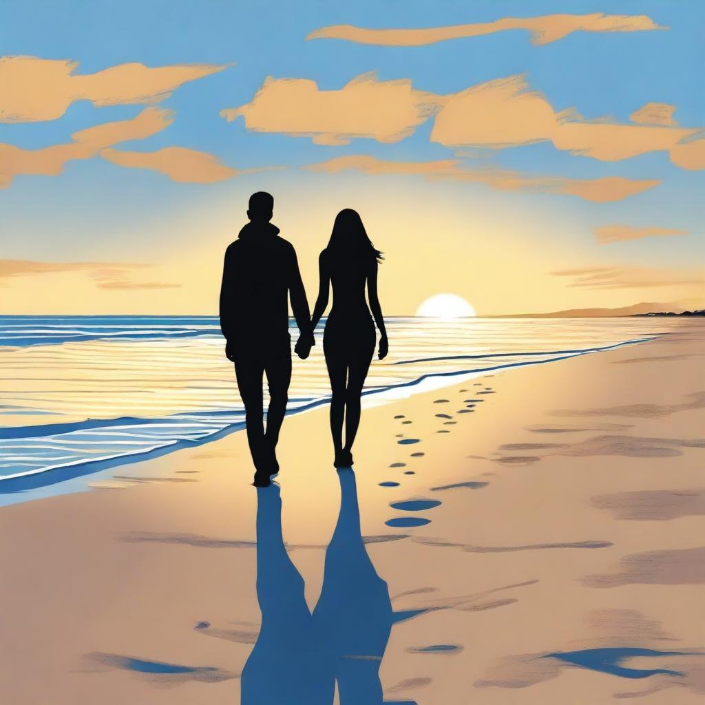 A high-quality digital art image that portrays a teen couple at the beach