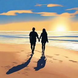 A high-quality digital art image capturing a teen couple at the beach