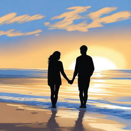 A high-quality digital art image illustrating a teen couple at the beach