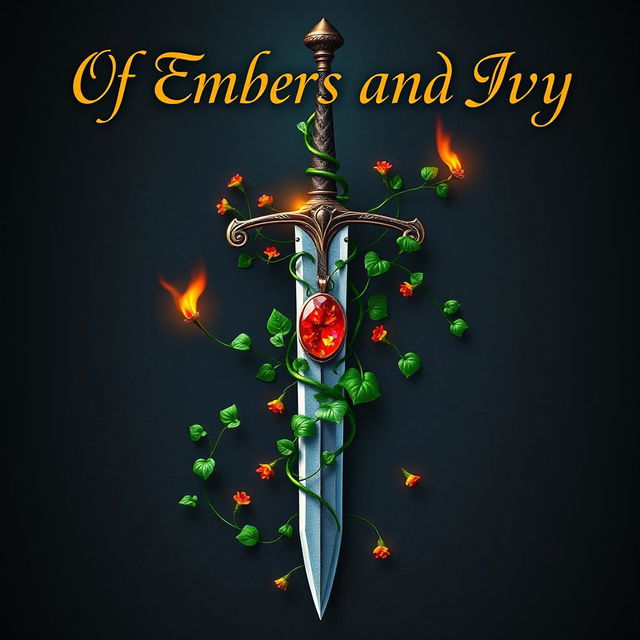 A full book cover design featuring the title "Of Embers and Ivy" in a fancy, elegant writing font