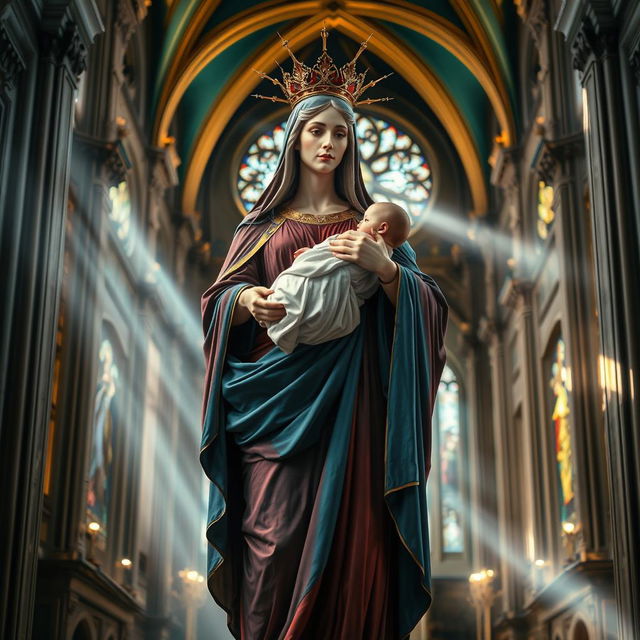A stunning depiction of Our Lady Maria, portrayed as a Greek goddess, radiating majesty and divinity