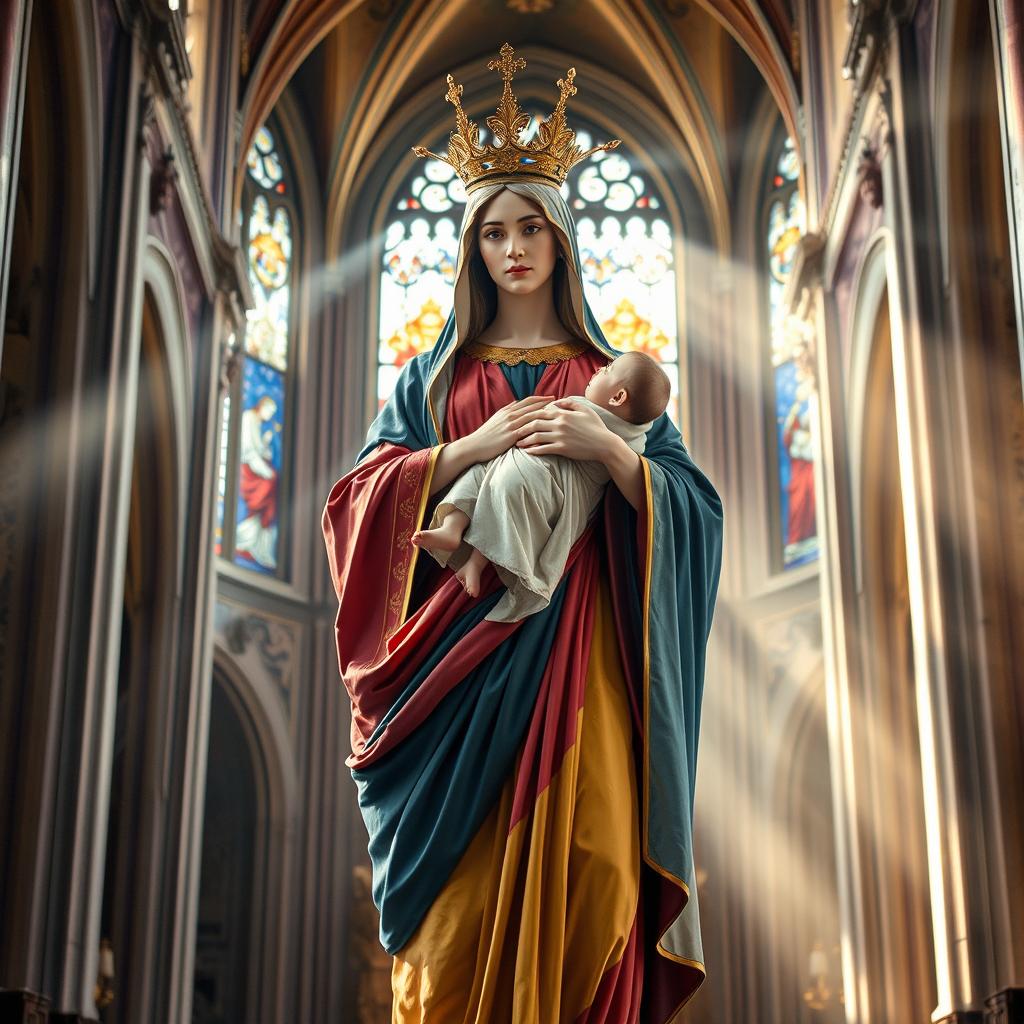 A stunning depiction of Our Lady Maria, portrayed as a Greek goddess, radiating majesty and divinity