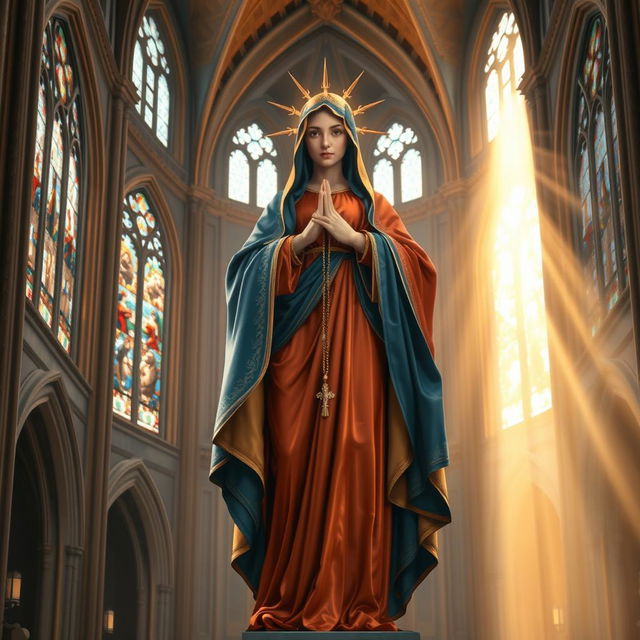 A majestic depiction of Our Lady Maria, portrayed as a powerful figure symbolizing the God of Thunder