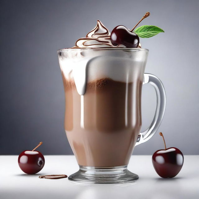 A hyper-realistic digital art piece portraying a chocolate milkshake