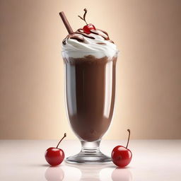 A hyper-realistic digital art piece portraying a chocolate milkshake